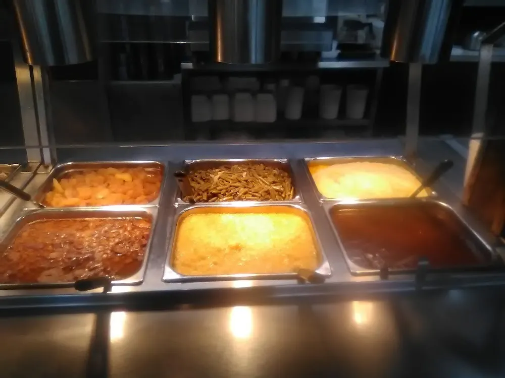 Brown Gravy Mashed Potatoes Corn Apples Green Beans and Pinto Beans